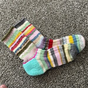 Women’s Scrappy Wool Socks Rainbow Striped Hand Knit